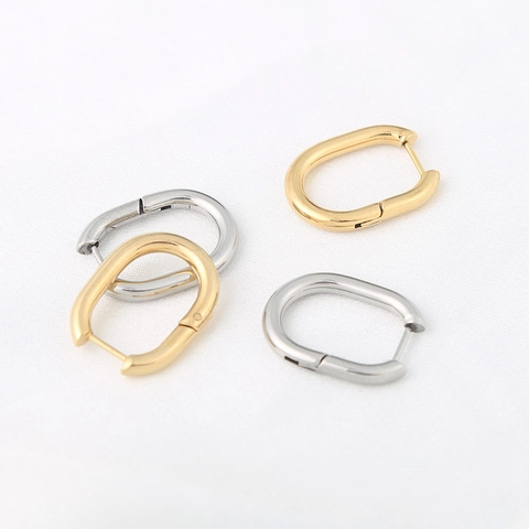 Minimalist Oval U-Shaped Hoop Earrings 304 Stainless Steel Polished Geometric Ear Buckles For Men Women Retro Punk Style