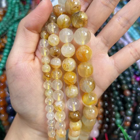 Natur Gelb Tangerine Quarz Kristall Runde Lose Perlen Für DIY Schmuckherstellung Polierte Gelbe Hämatoid Quarz Edelsteine