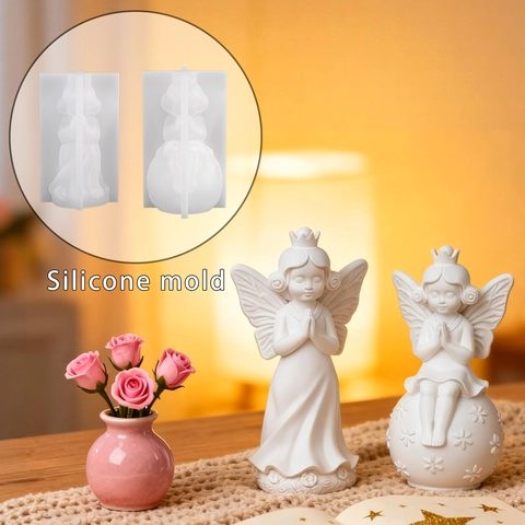 Silicone Mold Butterfly Girl Praying Angel Winged Fairy For DIY Candle Resin Plaster Cake Decorating Delicate Nordic Style