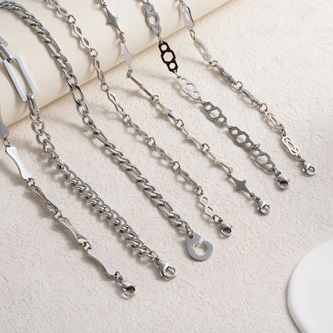 Minimalist Stainless Steel Link Chain Necklace For Men Women Hip Hop Industrial Style Punk Geometric Bone Figaro Jewelry