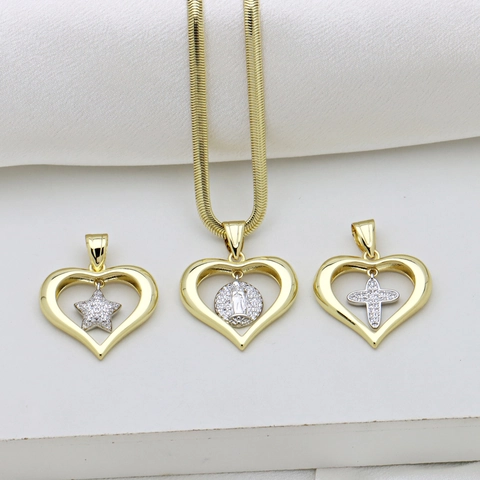 Kupfer Hohl Herz Anhänger Halskette Zirkonia Stern Kreuz Religiöse Symbole Schlangenkette Für Damen Mode Schmuck