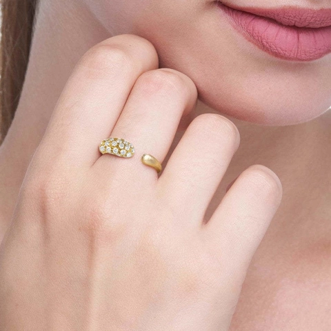 Elegant Rhinestone Open Ring 18K Gold Plated Stainless Steel Adjustable Pave Zirconia Jewelry For Women
