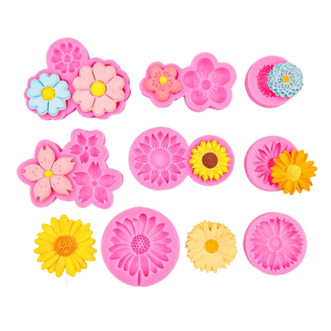 Blumen Silikonformen Für DIY Backen Schokolade Fondant Aromatherapie Gips Seife Sonnenblume Gänseblümchen Kirschblüte Formen
