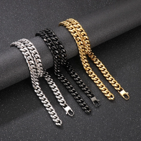 Collar De Cadena Cubana Acero Inoxidable 316L Simple Hiphop Punk Joyería Para Hombres Con Cierre De Langosta