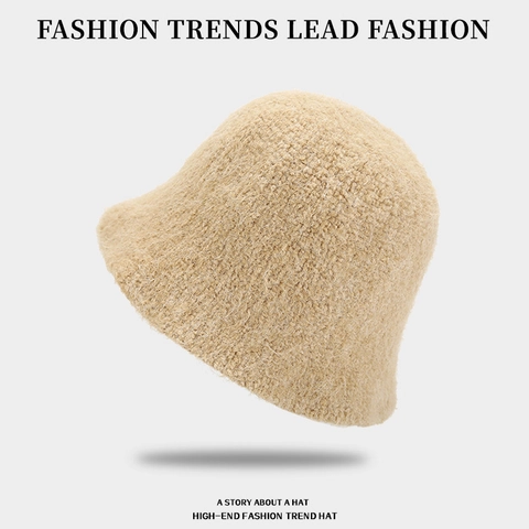 Chapeau Bob Hiver Femme Laine D'Agneau Synthétique Chaud Coupe-Vent Couleur Unie Peluche Style Coréen Élégant