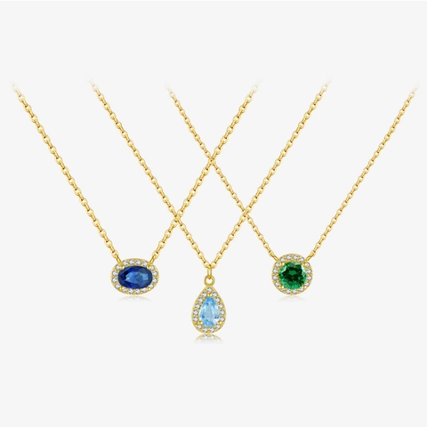 925 Sterling Silver Rhinestone Pendant Necklace For Women Elegant Geometric Water Drop Clavicle Chain Jewelry Lucky Stone