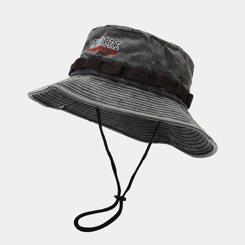 Wide Brim Bucket Hat 100% Washed Cotton Distressed Retro Boonie Hat With Windproof Rope For Outdoor Hiking Fishing Unisex