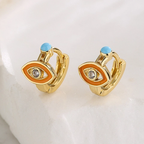 Evil Eye Creolen 18K Vergoldet Kupfer Bunte Emaille Zirkonia Mini Zierlicher Schmuck Für Frauen