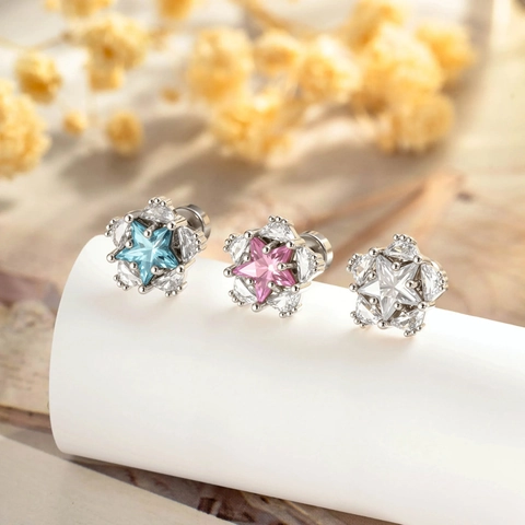 Double Layer Star Tragus Piercing Stud Titanium Steel Zircon Screw Back Minimalist Cartilage Earring