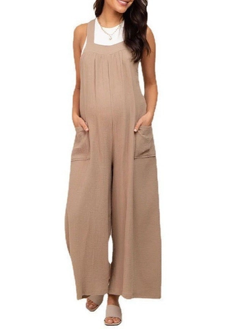 Positie Jumpsuit Katoen Linnen Textuur Wijde Pijpen Overalls Losse Pasvorm Strik Achterkant Met Zakken Casual Comfortabel