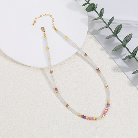 Collana di Perline in Pietra Naturale da Donna in Rame Placcato Oro Catena Minimalista Colorata Gioielli Fatti a Mano Dolce