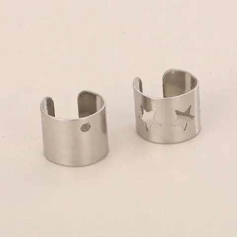 Ear Cuffs de Acero Inoxidable Con Calado de Estrella para Mujer Hombre Hip Hop Rock Geométricos Plata Metal Sin Perforación