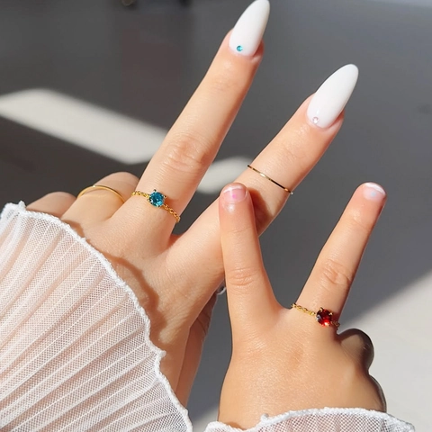 Anello A Catena Regolabile Rame Zirconia Cubica Colorata Rotonda Maglia Morbida Perlina Scorrevole Ciondolo Cuore Gioielli Chic Da Donna