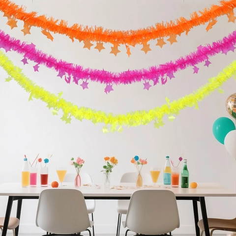 Ghirlanda di Stelle Neon Fluorescenti Decorazione Festa Macaron Stelle Appese per Compleanno Natale Matrimonio Celebrazione