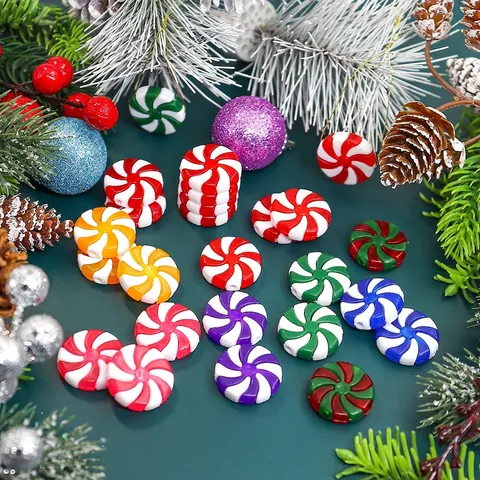 Christmas Peppermint Candy Ornaments Plastic Spiral Swirl Beads For Tree Hanging DIY Crafts Festive Party Decor