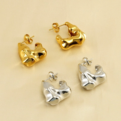 Pendientes De Aro Irregulares De Lava Fundida Acero Inoxidable Chapado En Oro Forma De C Joyería Para Mujeres