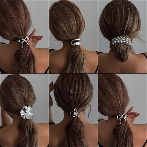 Legierung Blumen Schleife Haargummis Mit Künstliche Perle Pferdeschwanz Halter Elastische Haar Accessoires Für Frauen