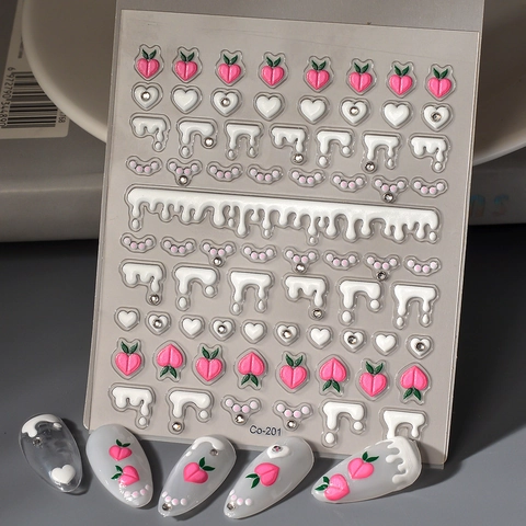 5D Ανάγλυφο Ροδάκινο Καρδιά Αυτοκόλλητα Nail Art Στρας Αδιάβροχο 3D Ανάγλυφο Αυτοκόλλητα Νυχιών Για Γυναίκες Παιδιά Χαριτωμένο Διακόσμηση Μανικιούρ