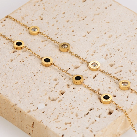 Bracciale Da Donna In Acciaio Inossidabile Numeri Romani Ciondoli Tondi Gioielli Eleganti Zircone Smalto Geometrico Regolabile
