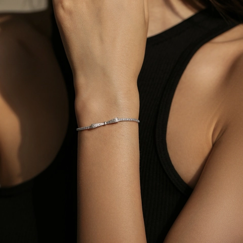 Elegant 925 Sterling Silver Bow Knot Bracelet For Women Sparkly Full Zirconia Inlaid Adjustable Box Chain Fashion Jewelry Gift