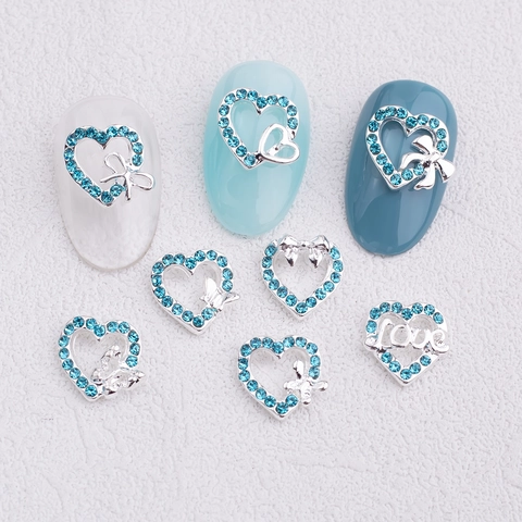 Decorazioni Per Nail Art A Cuore 3D Lega Strass Blu Chiaro Fiocco Amore Lettera Design Per Accessori Manicure Fai Da Te Eleganti