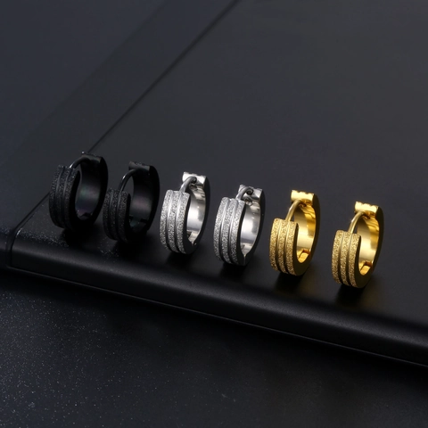 Matte Mattierte Huggie Hoop Ohrringe Legierung Mit Edelstahl Ohrstecker Doppellinie Hip Hop Einfach Punk Herren Unisex