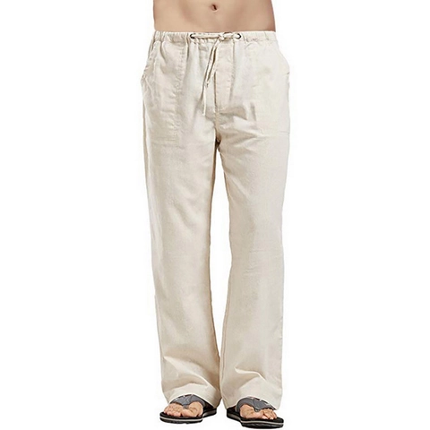 Pantalones Casuales de Lino y Poliéster para Hombre Ajuste Holgado Cintura con Cordón Color Sólido Estilo Cargo Pantalones de Playa de Verano