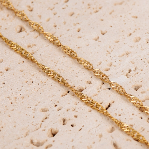 Pulsera De Cadena De Olas Tobillera Acero Inoxidable 304 Chapado En Oro 18K Eslabón Retorcido Ajustable Joyería Elegante