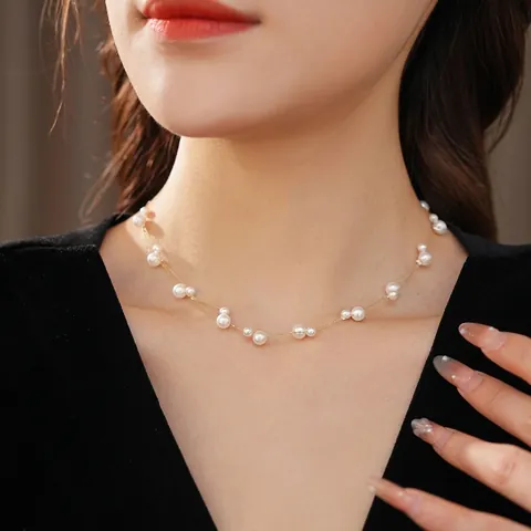 Double Layer Imitation Artificial Pearl Necklace Copper Beaded Clavicle Chain French Retro Elegant Jewelry For Women