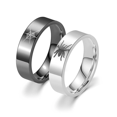Fashion Stainless Steel Spider Web Band Ring For Men Women Punk Gothic Spider Pattern Polished Couple Ring Halloween Jewelry
