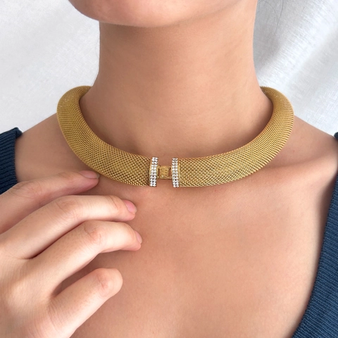 Girocollo a Rete Hip Hop in Acciaio al Titanio con Strass Collana a Catena Spessa per Donna Gioielli alla Moda Punk