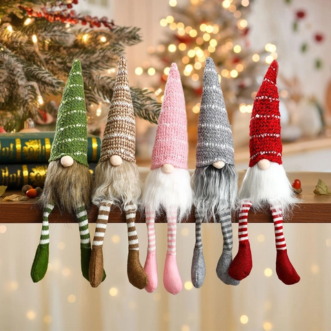 Kerstkabouter Pluche Gezichtsloze Pop Gebreide Muts Lange Gestreepte Benen Rudolph Ornament Vakantie Decoratie