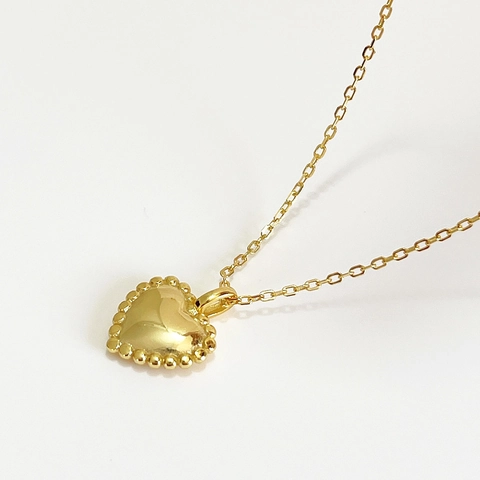 925 Sterling Silver Heart Pendant Necklace 18k Gold Plated Minimalist Milgrain Beaded Edge Choker Jewelry For Women