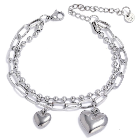 Pulsera De Doble Cadena De Acero Inoxidable Para Mujer Con Dijes De Corazón Mariposa Y Moneda Estilo Punk Moderno