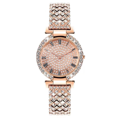 Orologio Al Quarzo Da Donna Di Lusso Con Strass Cinturino In Metallo Numeri Romani Orologio Da Polso Brillante Moda Elegante