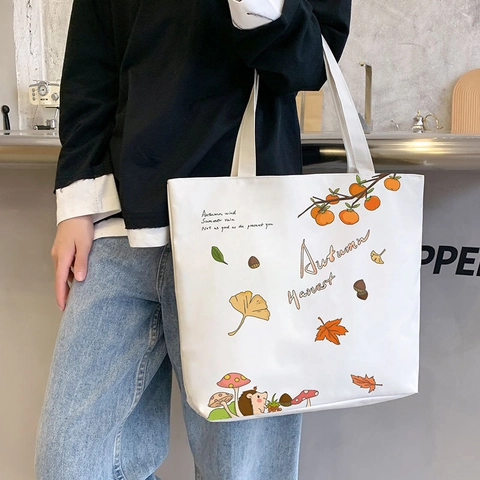 Canvas Tote Bag For Women Large Capacity Zipper Shoulder Bag Printed Casual Shopping Handbag For Students Travel