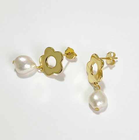Hohle Blume Künstliche Barockperle Hängeohrringe Mit 925 Sterling Silber Ohrstecker 18K Vergoldet Eleganter Schmuck Damen