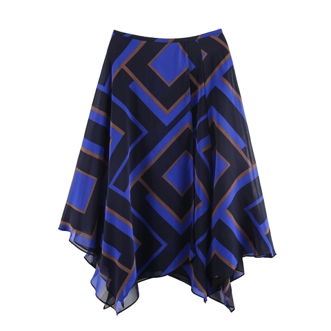 Damen Midi Rock Geometrischer Druck Asymmetrischer Taschentuchsaum Hohe Taille Chiffon Streetwear Mode
