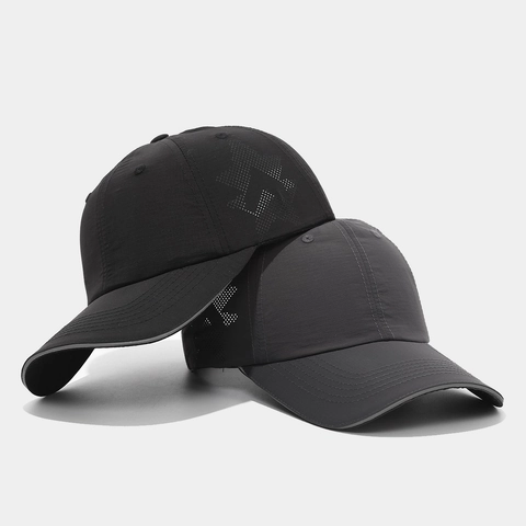 Nylon Quick Dry Baseball Cap Laser Cut Star Breathable Sun Hat For Men Women Sporty Adjustable Solid Color Peaked Cap