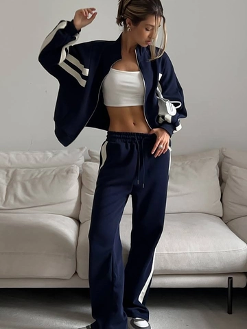 Women Cotton Tracksuit Zip Up Sweatshirt Jacket And Pants White Side Stripes Sporty Casual Streetwear