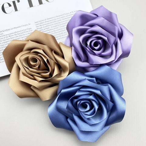 Handmade Satin Rose Camellia Artificial Flower Head 3D Bud DIY Accessories For Brooch Belt Hair Clip Decoration Wedding Party