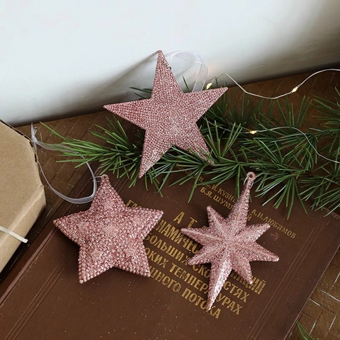 Ornamenti Natale Glitter Rosa Oro Decorazione Albero Appeso Festivo Stella Angelo Slitta Decorazioni