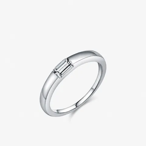 Solitaire Ring 925 Sterling Silver Emerald Cut Rectangular Zircon Minimalist Geometric Style Trendy Jewelry For Women