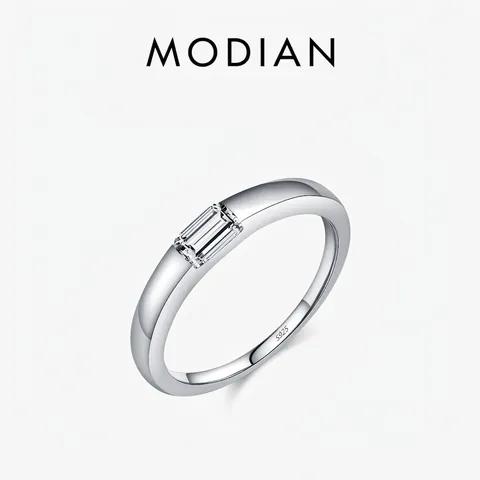 Anello Solitario Argento Sterling 925 Taglio Smeraldo Zircone Rettangolare Stile Geometrico Minimalista Gioielli Per Donna