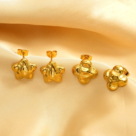 Puffy Star Flower Stud Earrings 304 Stainless Steel 18K Gold Plated Minimalist Geometric Fashion Jewelry For Women