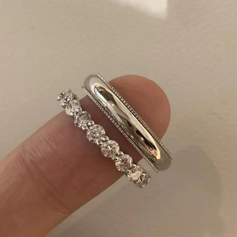 Anillos de Pareja Románticos Simples de Plata de Ley 925 para Propuesta Anillo de Banda de Strass Apilable para Mujer Hombre Joyería