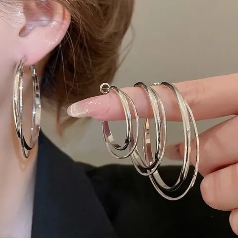 Orecchini A Cerchio Strati Geometrici Minimalisti Rame Gioielli Con Perno In Argento Moda Regalo Per Donne
