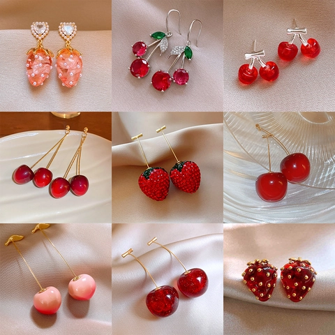 Orecchini A Fragola In Zircone Incastonato Di Strass Argento Carini Design Unico Orecchini Dolci Temperamento Femminile A Cuore Orecchini Adatti A Tutto
