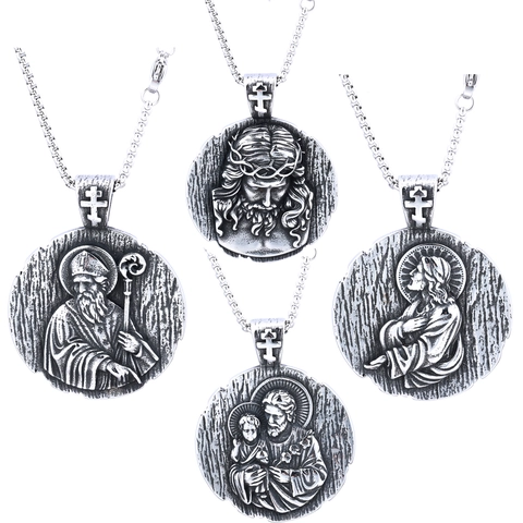 Religiöse Heilige Relief Medaillon Kette Edelstahl Punk Anhänger Schmuck Für Unisex