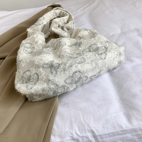 Borsa A Spalla Ricamata Con Farfalla Grande Capacità Per Donna Borsa Tote In Nylon Alla Moda Versatile